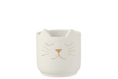 Flower Pot Cat Cement White Gold Small