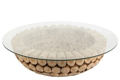 Coffee Table Discs Open Teak Wood Natural/Glass