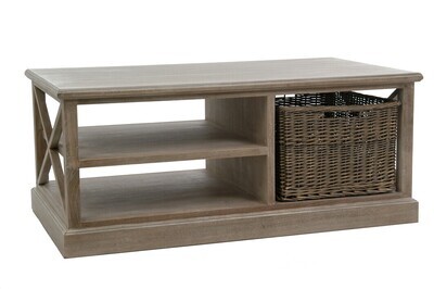 Coffeetable Rectangle 2 Shelf/Basket Wood Grey Washed