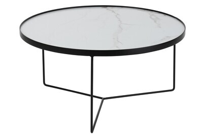 Coffee Table Round Mdf/Iron Black/White Marbled