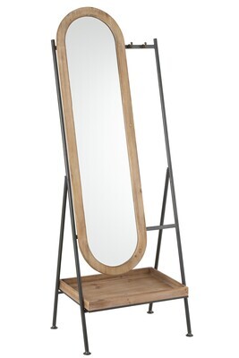 Mirror Standing+Shelf Metal/Wood Brown