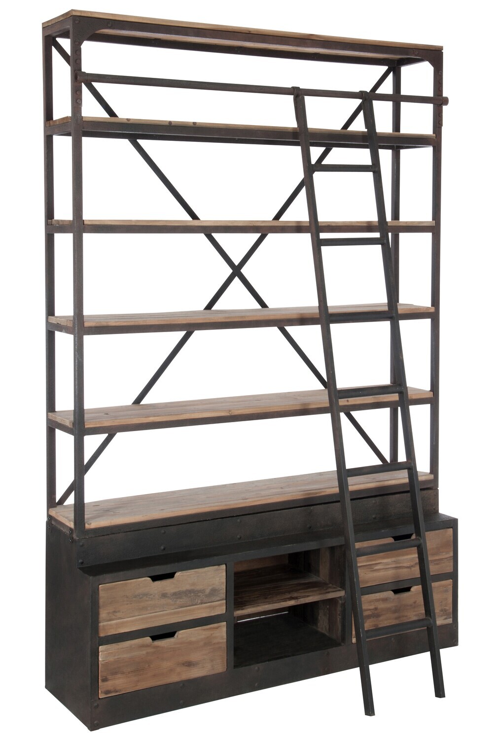 Rack+Ladder 4Shelves Wood/Metal Natural/Brown 160X45X243Cm