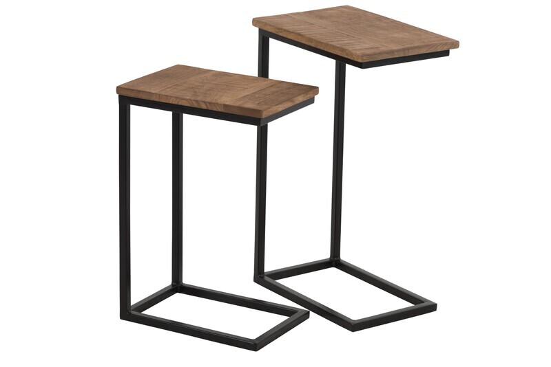 S/2 Sidetable Rectangle Metal/Wood Black/Natural