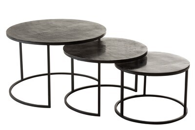 Set 3 Side Tables Round Oxidize Aluminium/Iron Antique Black/Green