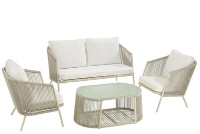 Set Eli 4P Sofas+Tables+Cushions Metal/Rope Grey