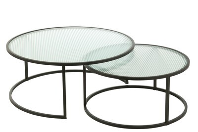Set Of 2 Coffee Table Round Metal/Glass Black
