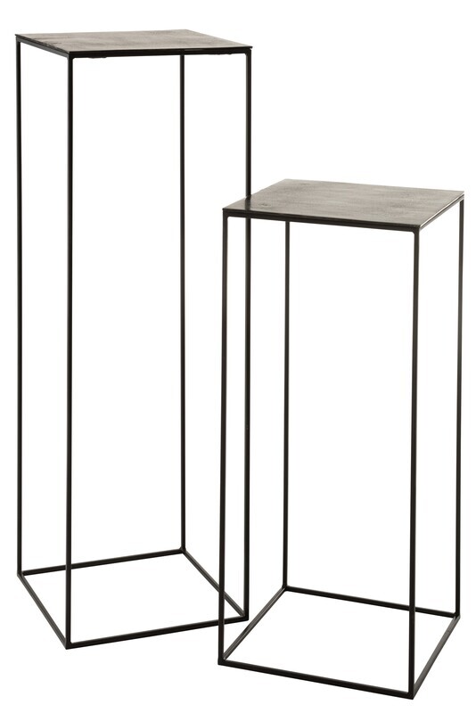 Set 2 Side Tables High Square Oxidize Aluminium/Iron Antique Black/Green