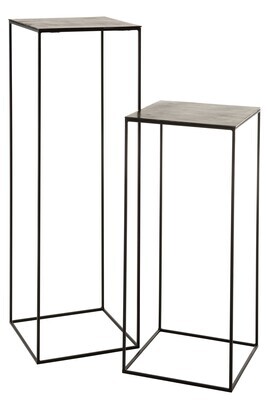 Set 2 Side Tables High Square Oxidize Aluminium/Iron Antique Black/Green