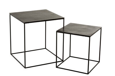 Set 2 Side Tables Square Oxidize Aluminium/Iron Antique Black/Green
