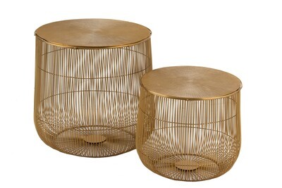 Set Of 2 Side Tables Basket Metal Gold