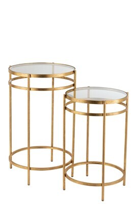 Set Of 2 Side Tables Laure Mirror Iron Gold