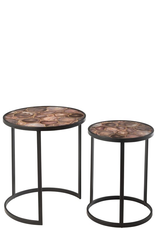 Set Of 2 Sidetables Mosaic Print Glass/Iron Mix