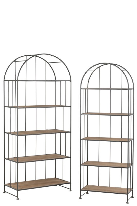 Set Of 2 Rack Round Top Metal/Wood Brown