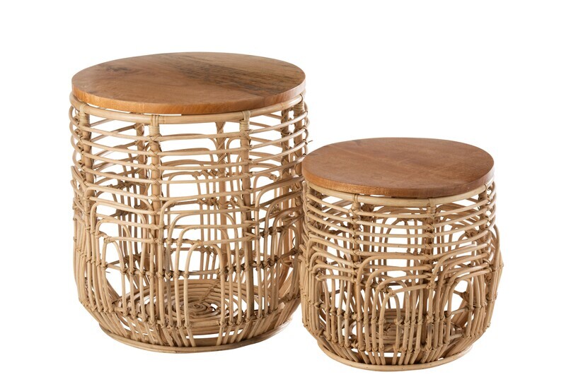 Set Of 2 Sidetables Ellen Rattan Natural
