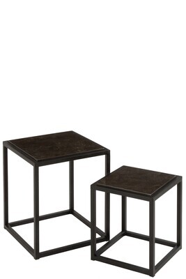 Set Of 2 Side Tables Low Square Metal Black