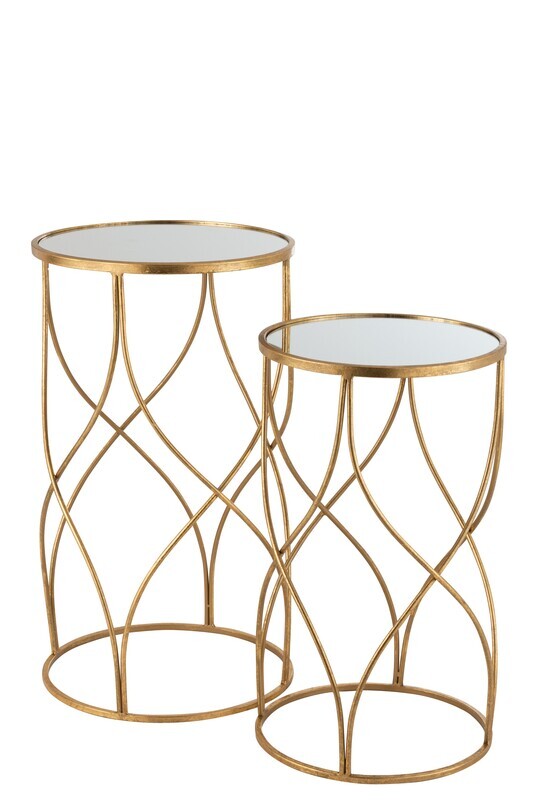 Set Of 2 Side Tables Lien Mirror Iron Gold