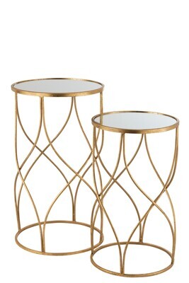 Set Of 2 Side Tables Lien Mirror Iron Gold