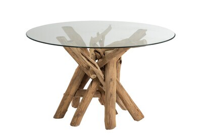 Table Round Branch Wood/Glass Natural