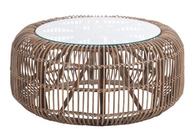 Table Round Rattan/Glass Natural
