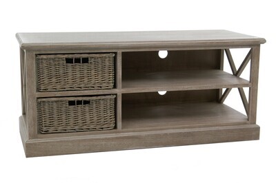 Tv-Cabinet + 2 Baskets 2 Shelf Washed Grey Wood