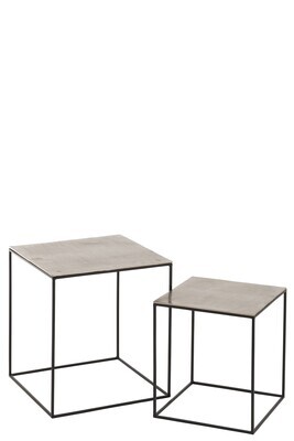 Set Of 2 Sidetables Square Aluminium/Iron Silver/Black
