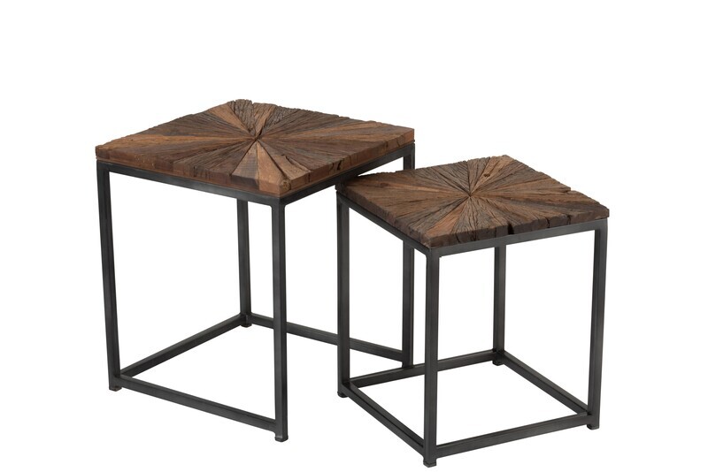 Set Of 2 Sidetables Shanil Wood/Iron Natural/Grey