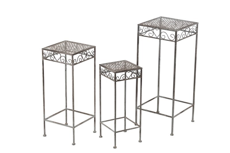 Set Of 3 Sidetables Garden Metal Greige