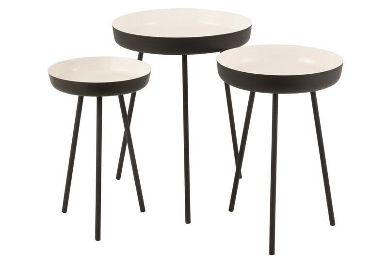 Set Of 3 Sidetables Metal Black/White