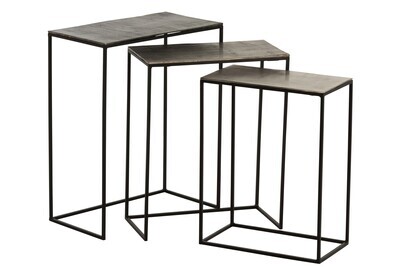 Set Of 3 Side Tables Rectangular Aluminium Black/Mix