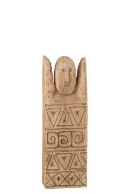 African Carved Figure Happy Wood Natural