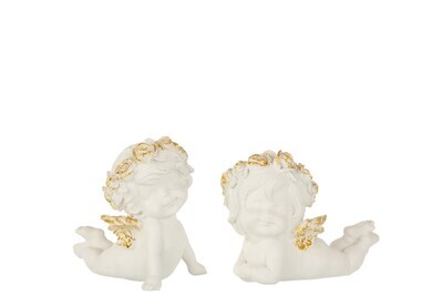 Angel Lying Poly White/Gold Assortment Of 2
