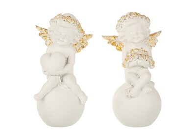 Angel On Ball Poly White/Gold Large Assortment Of 2