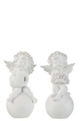 Angel On Ball Poly White/Silver Large Assortment Of 2