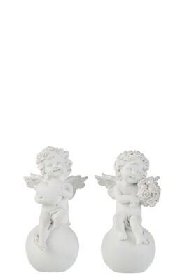 Angel On Ball Poly White/Silver Small Assortment Of 2