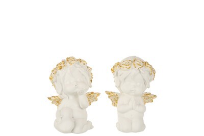 Angel Kneeling Poly White/Gold Assortment Of 2