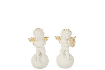 Angel On Ball Poly White/Gold Small Assortment Of 2