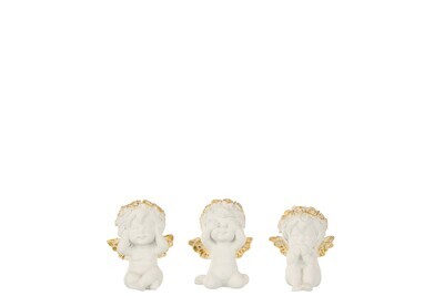 Angel See/Hear/Speak No Evil Poly White/Gold Small Assortment Of 3