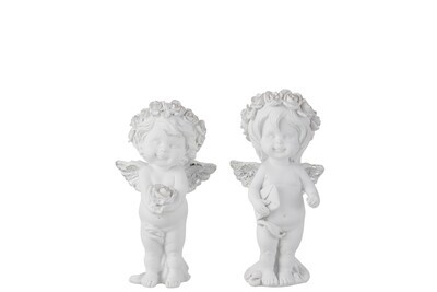 Angel Standing Poly White/Silver Small Assortment Of 2