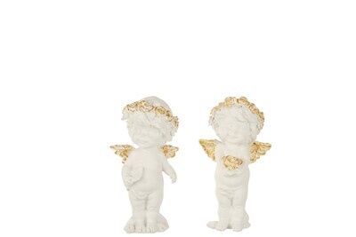 Angel Standing Poly White/Gold Small Assortment Of 2