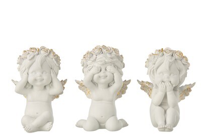 Angel See/Hear/Speak No Evil Poly White/Gold Large Assortment Of 3