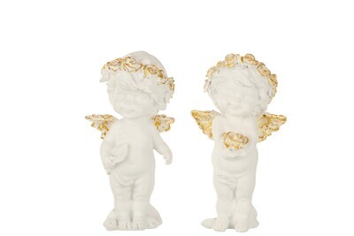 Angel Standing Poly White/Gold Large Assortment Of 2