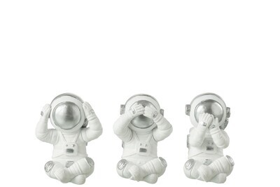 Astronauts See/Hear/Speak Poly White/Silver Assortment Of 3