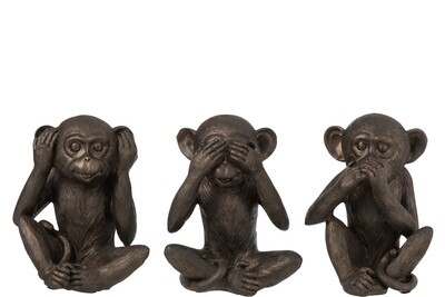 Ape See/Hear/Speak No Evil Poly Brown Large Assortment Of 3