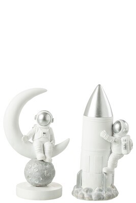 Astronauts Moon Rocket Poly White/Silver Assortment Of 2