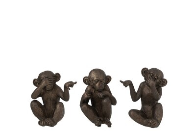 Ape See/Hear/Speak No Evil Poly Brown Small Assortment Of 3