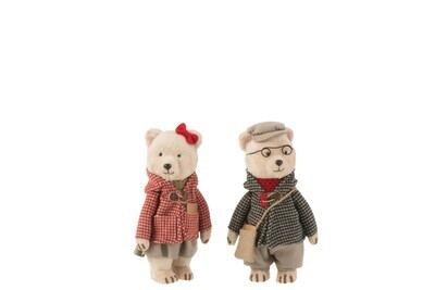 Bear Standing Boy/Girl Textile Grey/Red Small Assortment Of 2