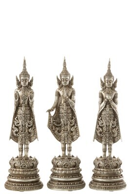 Buddah Standing Poly Silver Assortment Of 3