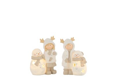 Boy And Girl Snowman Led Resin Mix Assortment Of 2