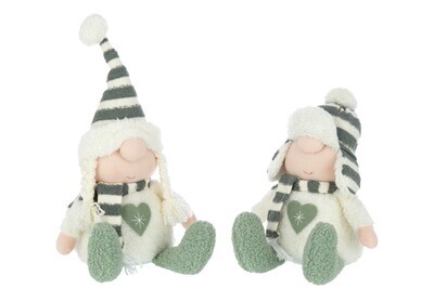 Boy And Girl Heart Stripes Textile Green/Beige Assortment Of 2
