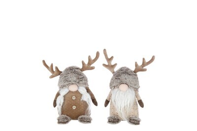 Gnome Antlers Glittery Textile Brown/Grey Small Assortment Of 2